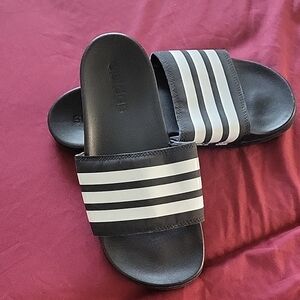 Black Slide Sandals with White Stripes